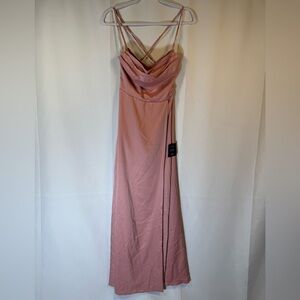 Lulus Cowl-Like Bodice With Open Back Lace-Up Dusty Rose Gown M